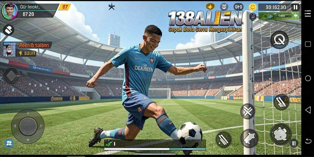 Tangkapan layar menunjukkan aksi seru gameplay sepak bola.