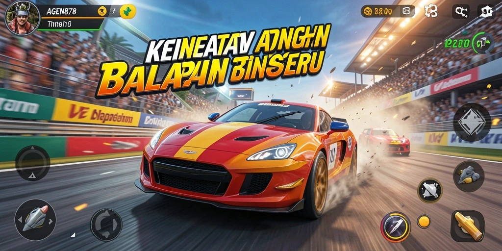 Gameplay AGEN878 menampilkan aksi balapan mendebarkan di sirkuit yang menantang.