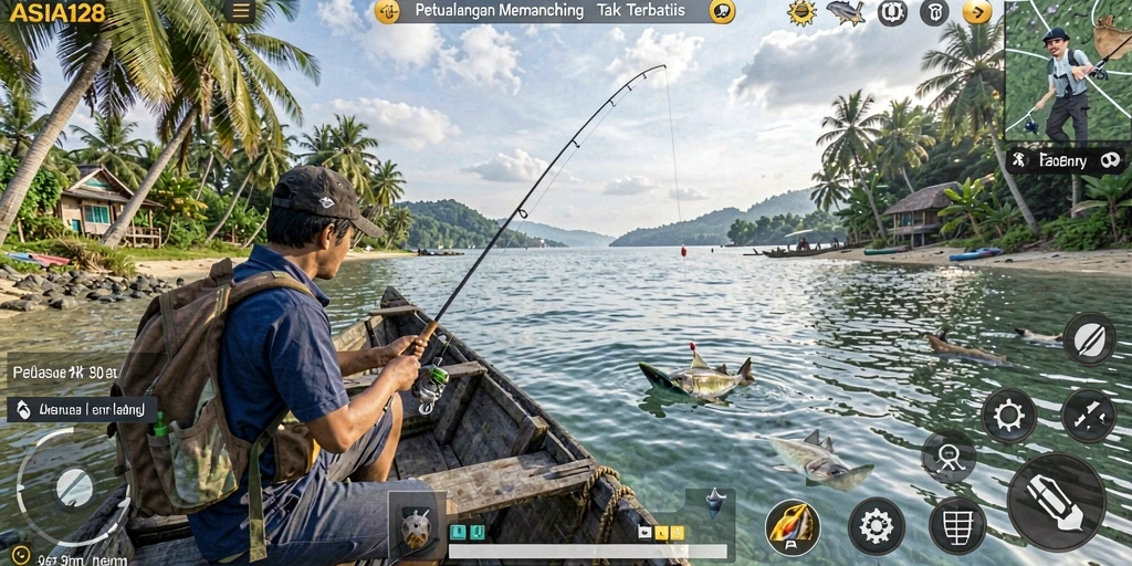 Gameplay ASIA128 menampilkan momen-momen seru dalam memancing ikan.