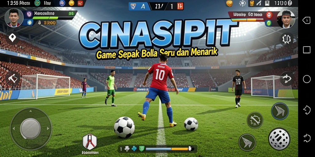 Screenshot utama CINASIPIT menampilkan aksi seru pertandingan sepak bola.