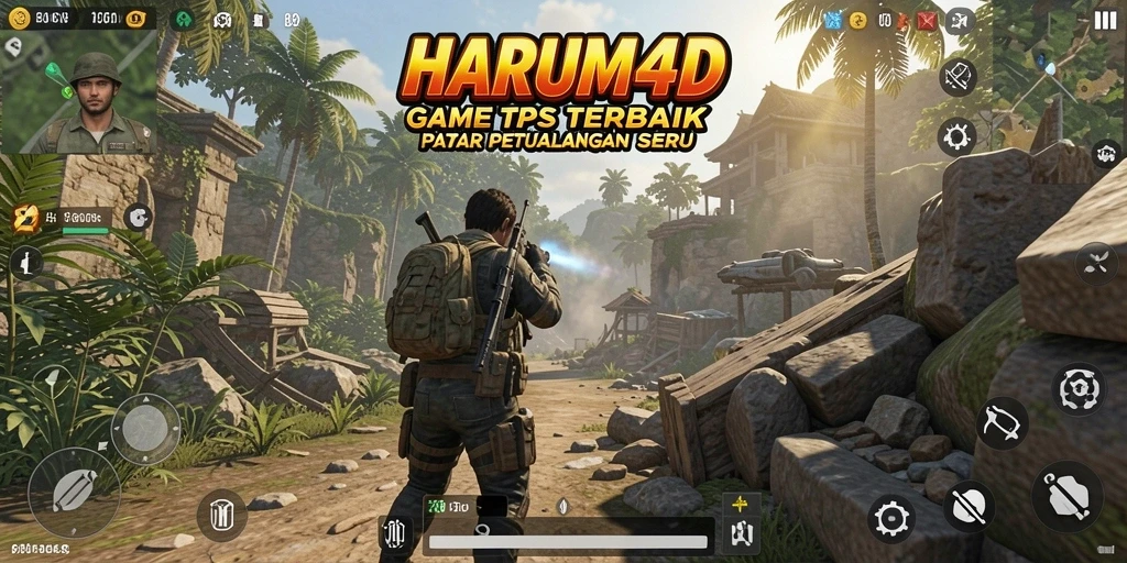 Tampilan gameplay seru dalam pertempuran TPS di HARUM4D.