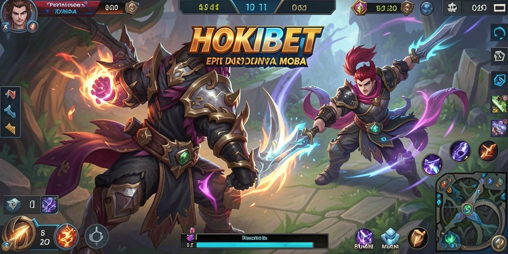 Gameplay seru HOKIBET di arena pertarungan MOBA.