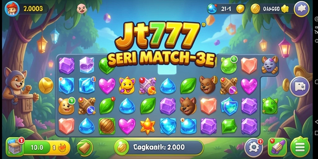 Screenshot gameplay JT777 dengan tampilan Match-3 yang menarik.