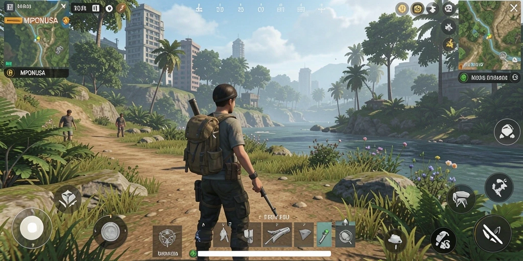 Screenshot gameplay MPONUSA dengan pemandangan alam menakjubkan.