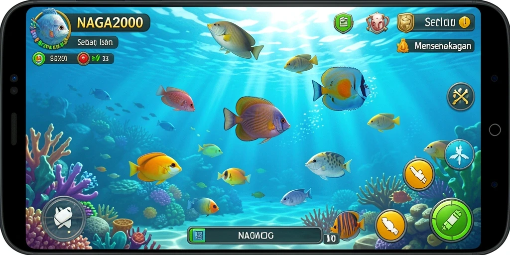 Tampilan game Tembak Ikan yang menakjubkan dengan banyak pilihan ikan.
