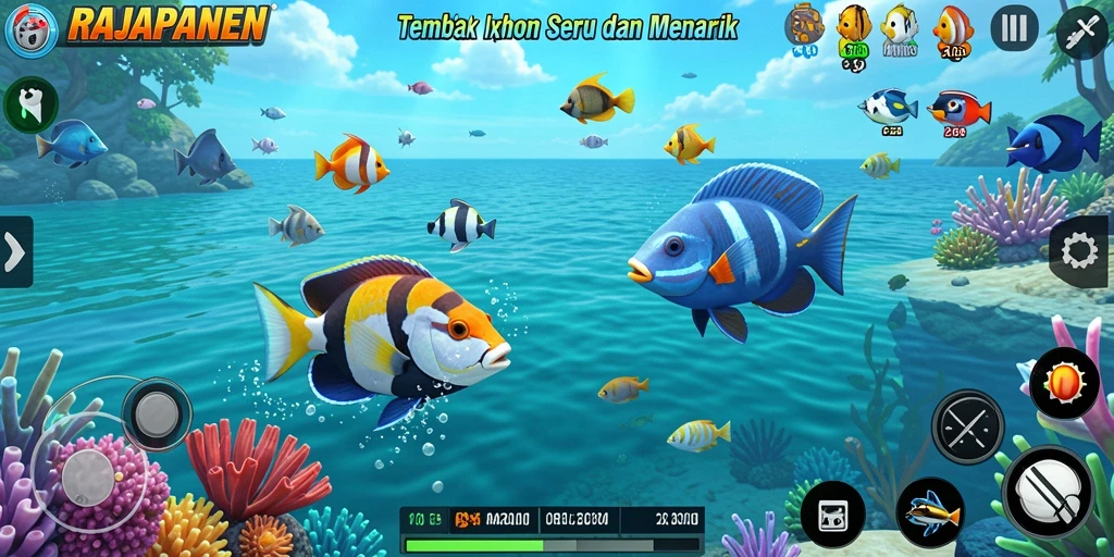 Tampilan gameplay seru dari RAJAPANEN saat menembak ikan.