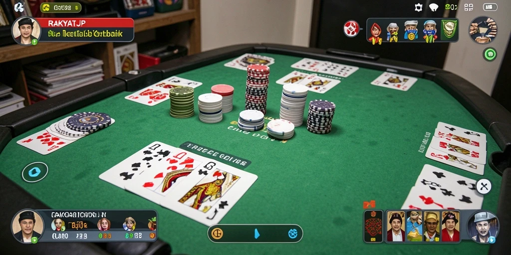 Screenshot utama RAKYATJP menampilkan gameplay Gaple yang mengasyikkan.